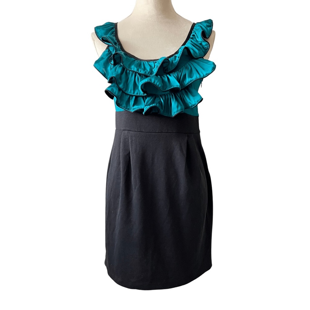 Freeway Black & Green Ruffle Sheath Dress for Women